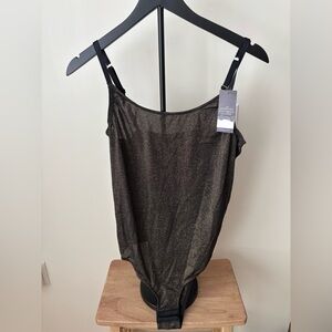 Cacique “Seriously Sexy” Gold & Black Sparkly Bodysuit – New with Tags